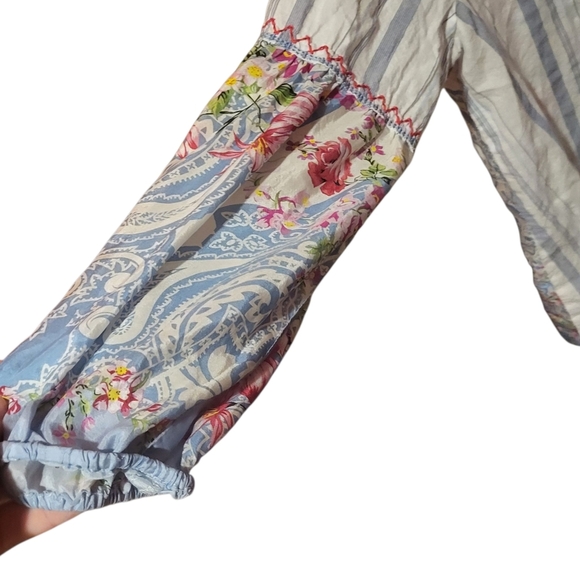 Johnny Was Effortless Striped Puff-Sleeve Peasant Blouse Floral Size Large - Picture 4 of 9